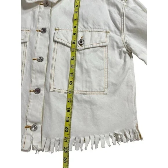 ANTHROPOLOGIE Hem & thread white jean jacket Frayed Hem 100% Cotton Size Large - Picture 10 of 10